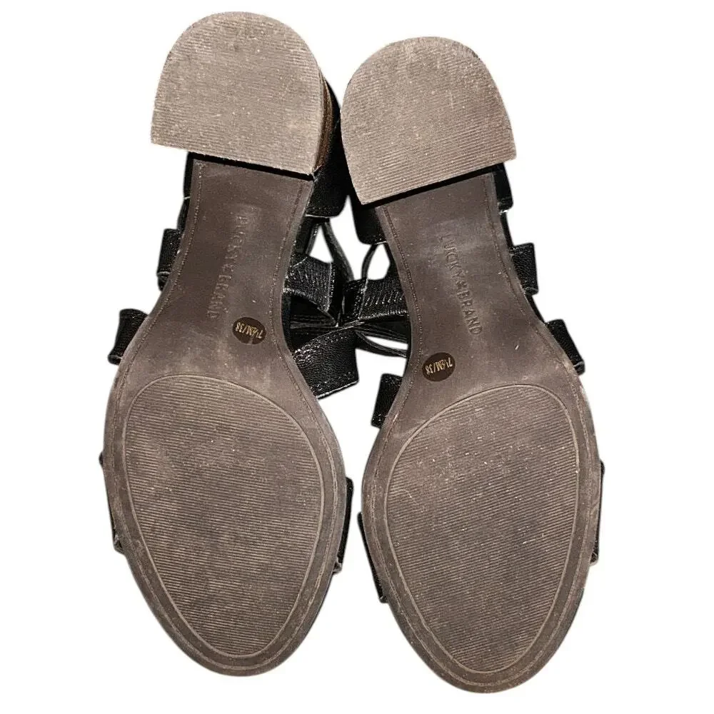 Lucky Brand Vyrah Black Leather Crisscross Strappy Sandal 3" Heels 7.5 - Picture 6 of 7